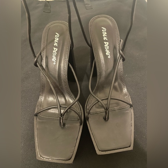 Public Desire Certified Black Chunky Platform Lace Up Heels - Picture 4 of 7